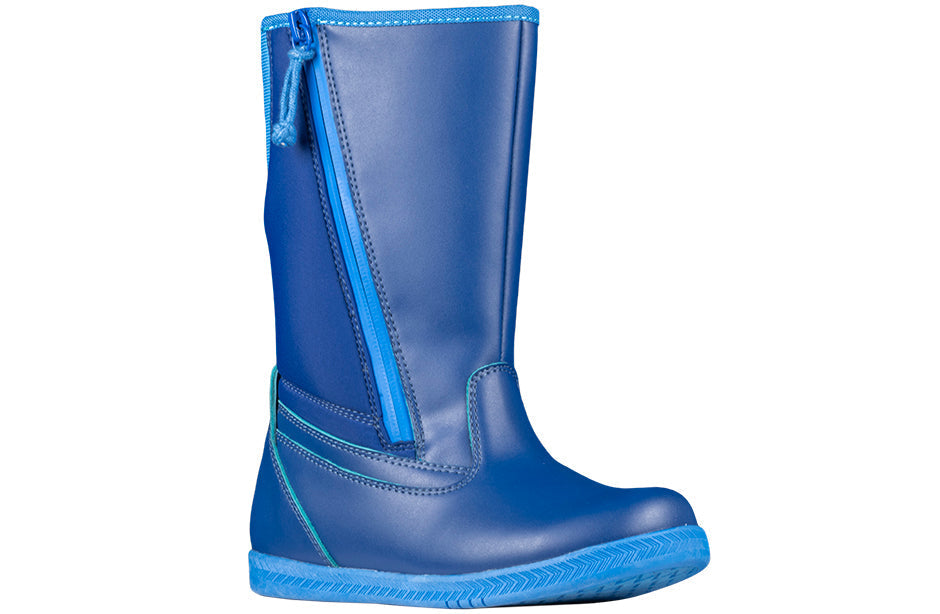 Navy Rain Boots, zipper shoes, like velcro, that are adaptive, accessible, inclusive and use universal design to accommodate an afo. BILLY Footwear is medium and wide width, M, D and EEE, are comfortable, and come in toddler, kids, mens, and womens sizing.