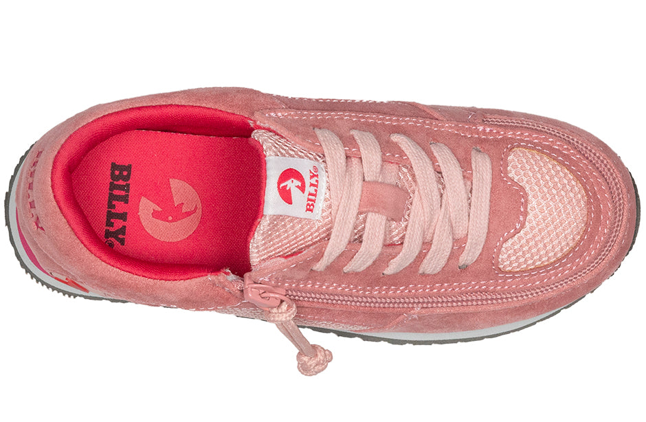 Kid's Pink/Pink BILLY Joggers, zipper shoes, like velcro, that are adaptive, accessible, inclusive and use universal design to accommodate an afo. Footwear is medium and wide width, M, D and EEE, are comfortable, and come in toddler, kids, mens, and womens sizing.