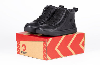 Schwarze, bodenlange BILLY Classic Lace High Tops aus Leder