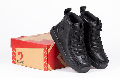 Schwarze, bodenlange BILLY Classic Lace High Tops aus Leder