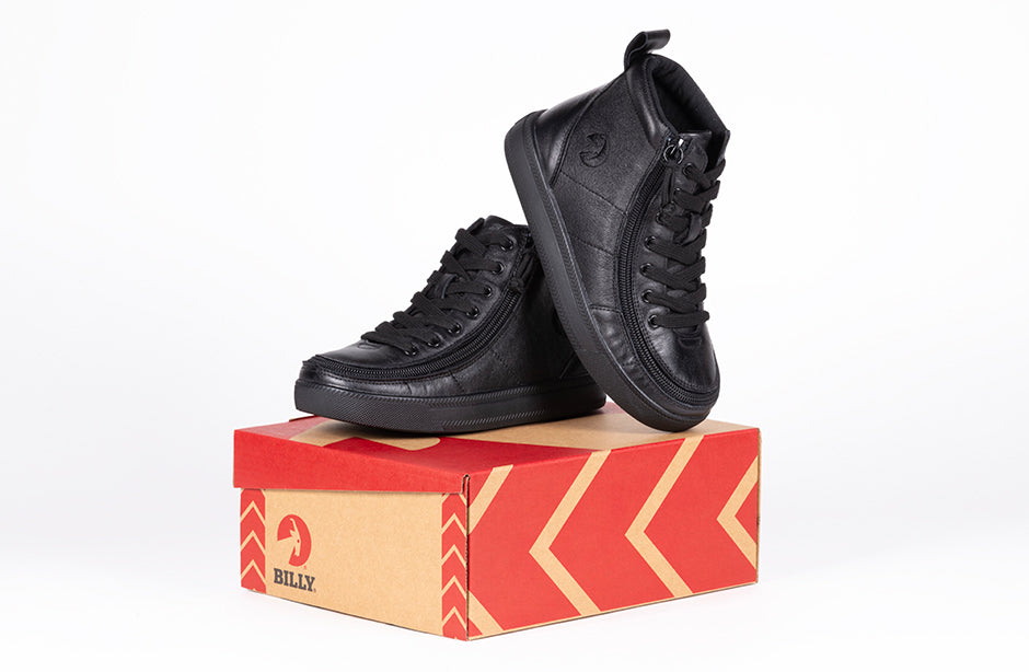 Schwarze, bodenlange BILLY Classic Lace High Tops aus Leder