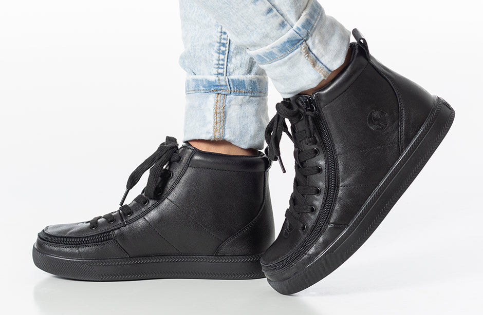 Schwarze, bodenlange BILLY Classic Lace High Tops aus Leder