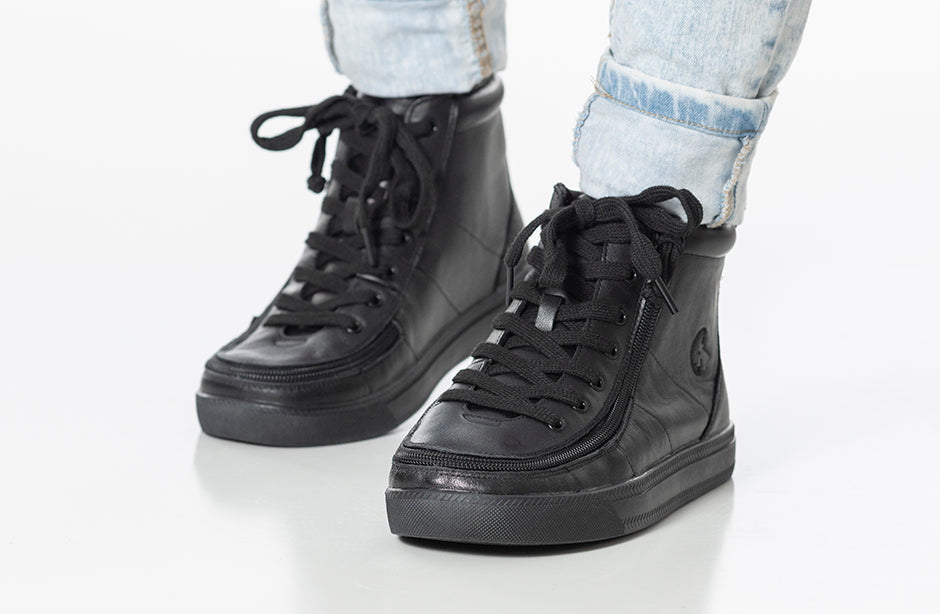 Schwarze, bodenlange BILLY Classic Lace High Tops aus Leder